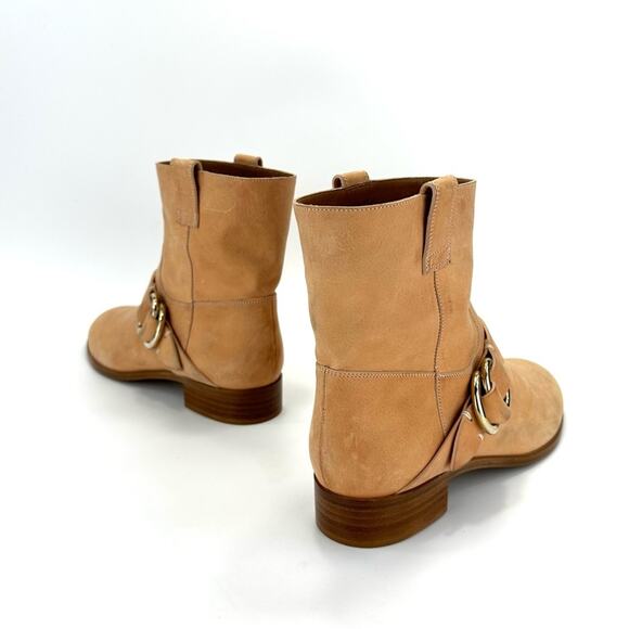 Frye Ricki Ring Strap Vintage Tan Moto Boot Sz 8.5 Leather Block Heel Bootie New - Picture 15 of 15